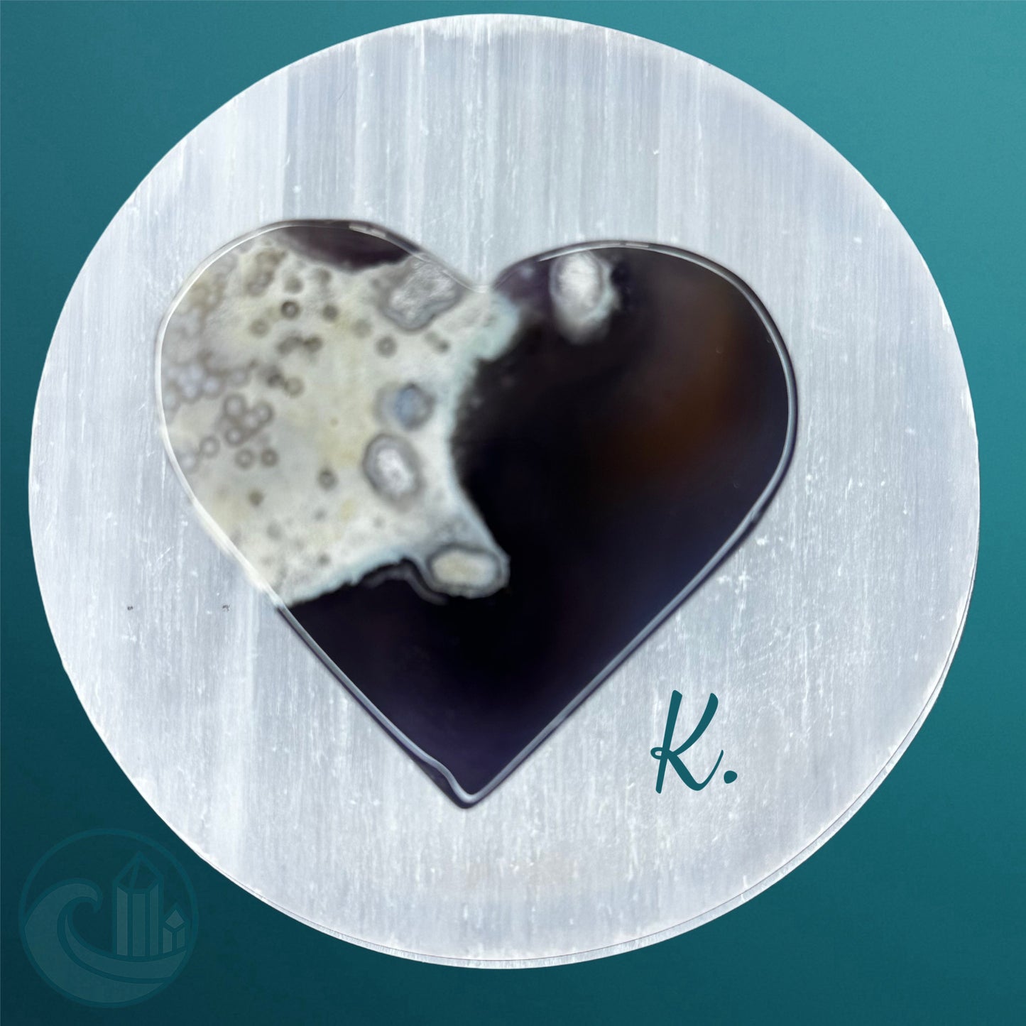 Black Flower Agate Heart