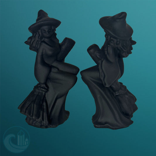 Matte Black Obsidian Witch Carving
