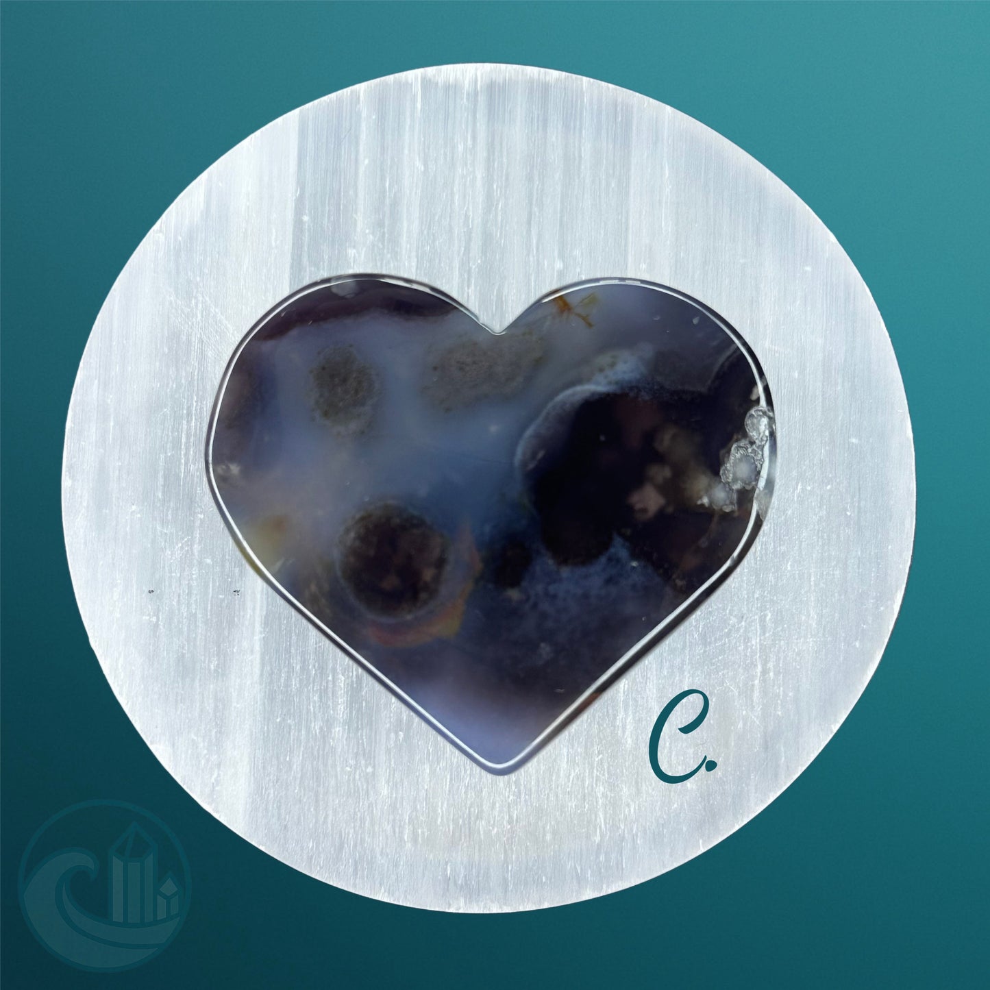Black Flower Agate Heart