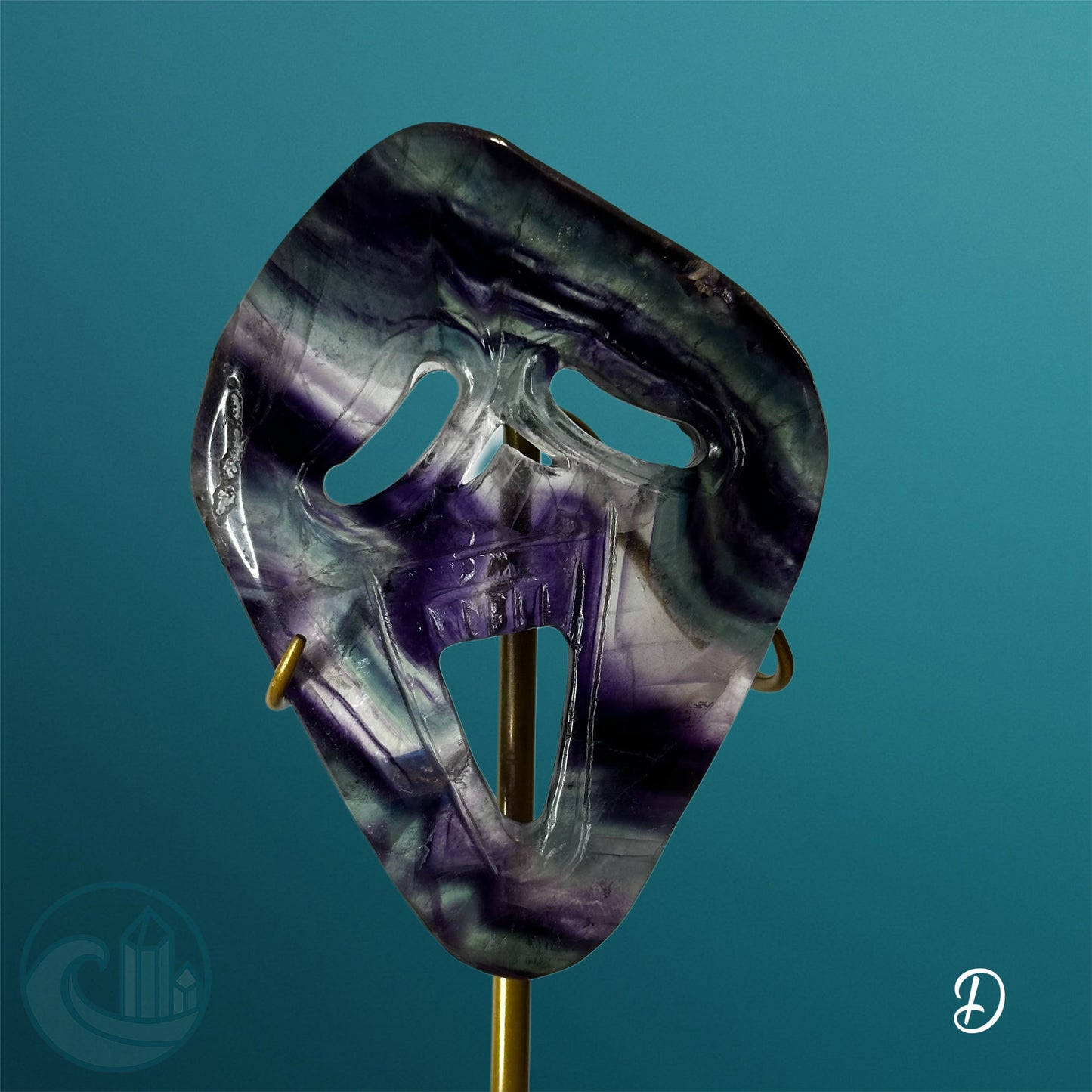 Rainbow Fluorite Ghost Mask Carving