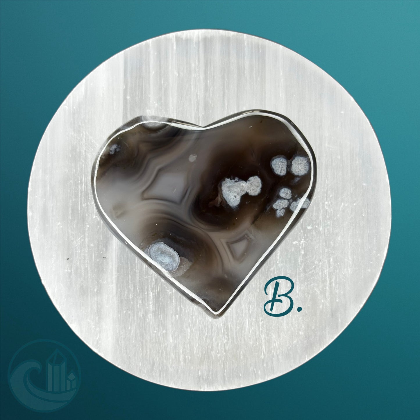 Black Flower Agate Heart