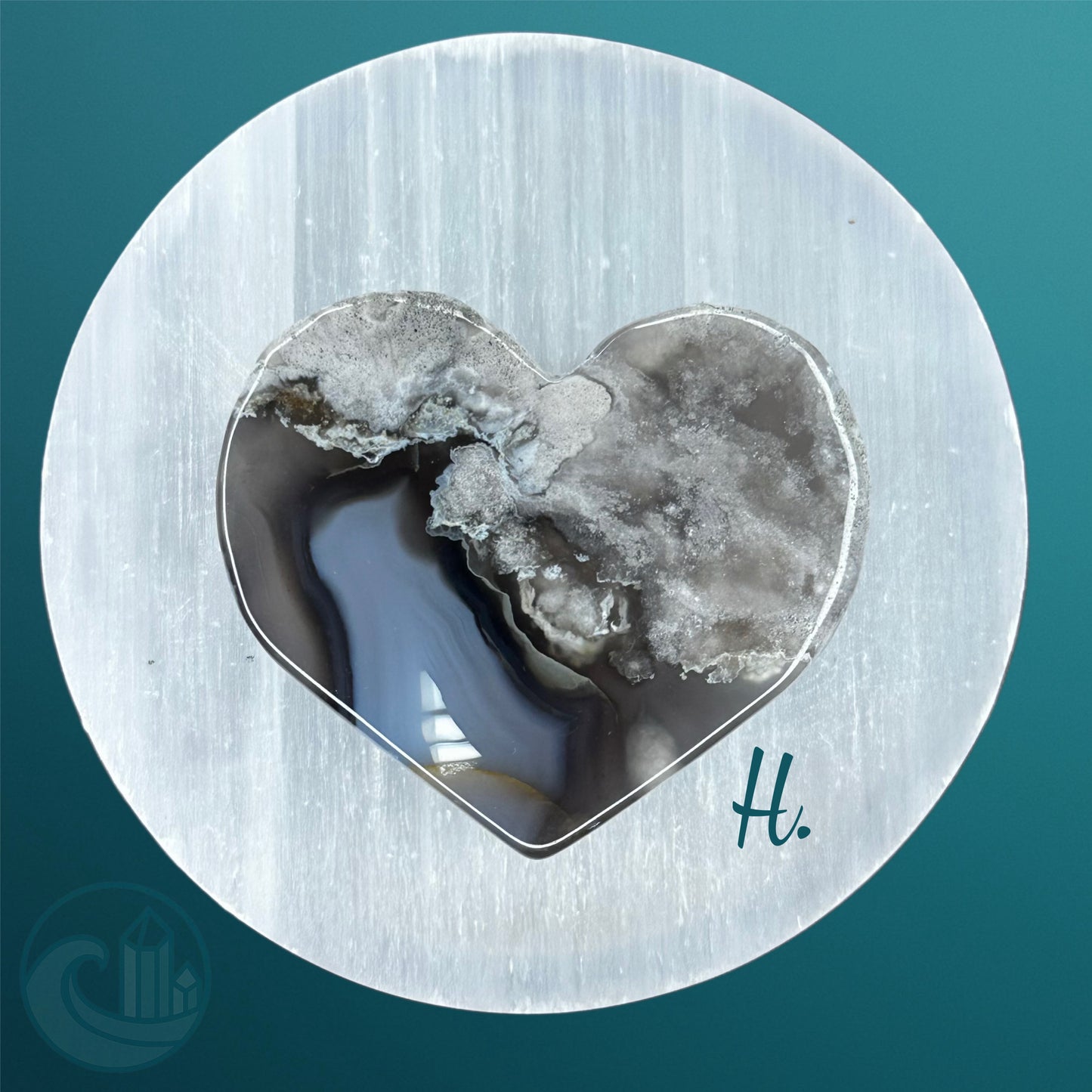 Black Flower Agate Heart