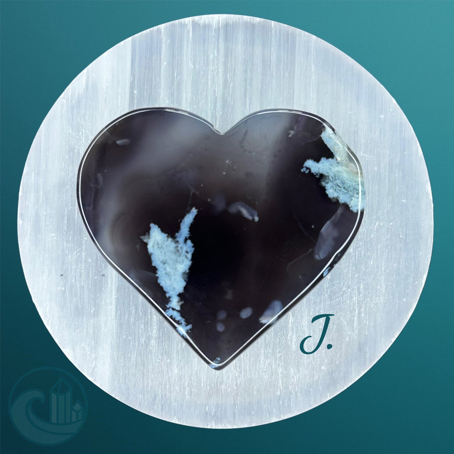 Black Flower Agate Heart