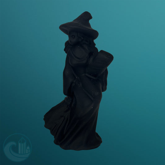 Matte Black Obsidian Witch Carving