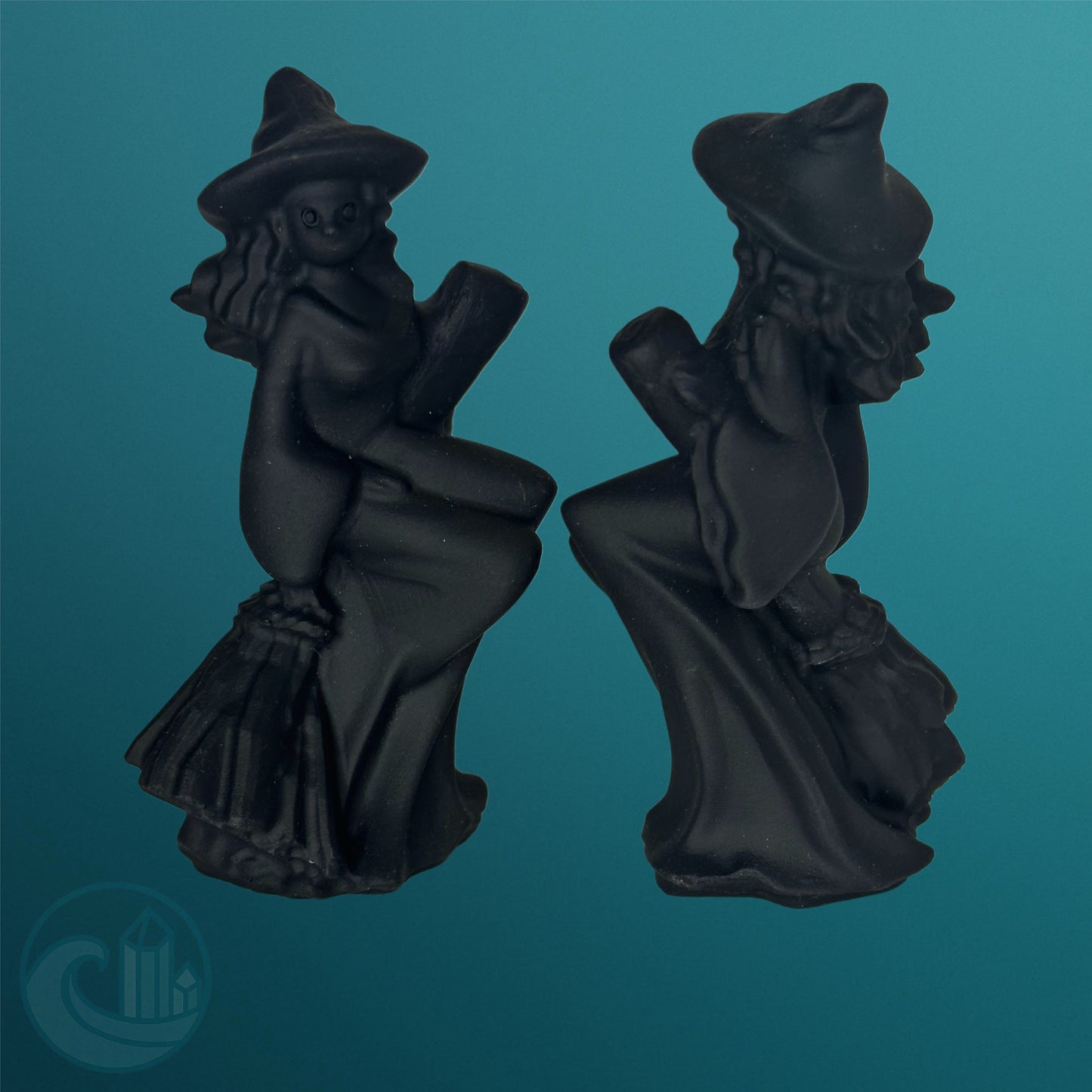 Matte Black Obsidian Witch Carving