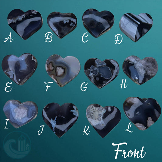 Black Flower Agate Heart