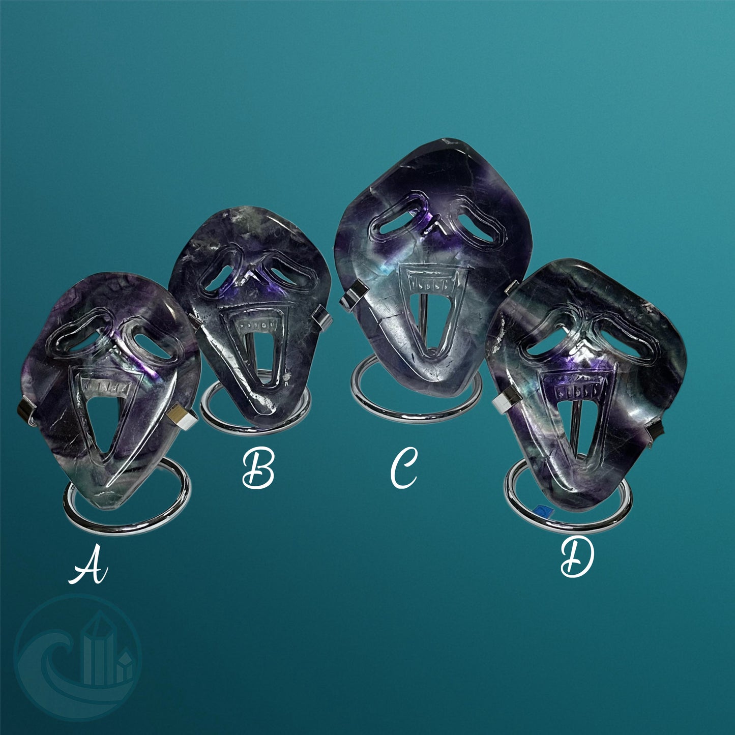 Rainbow Fluorite Ghost Mask Carving