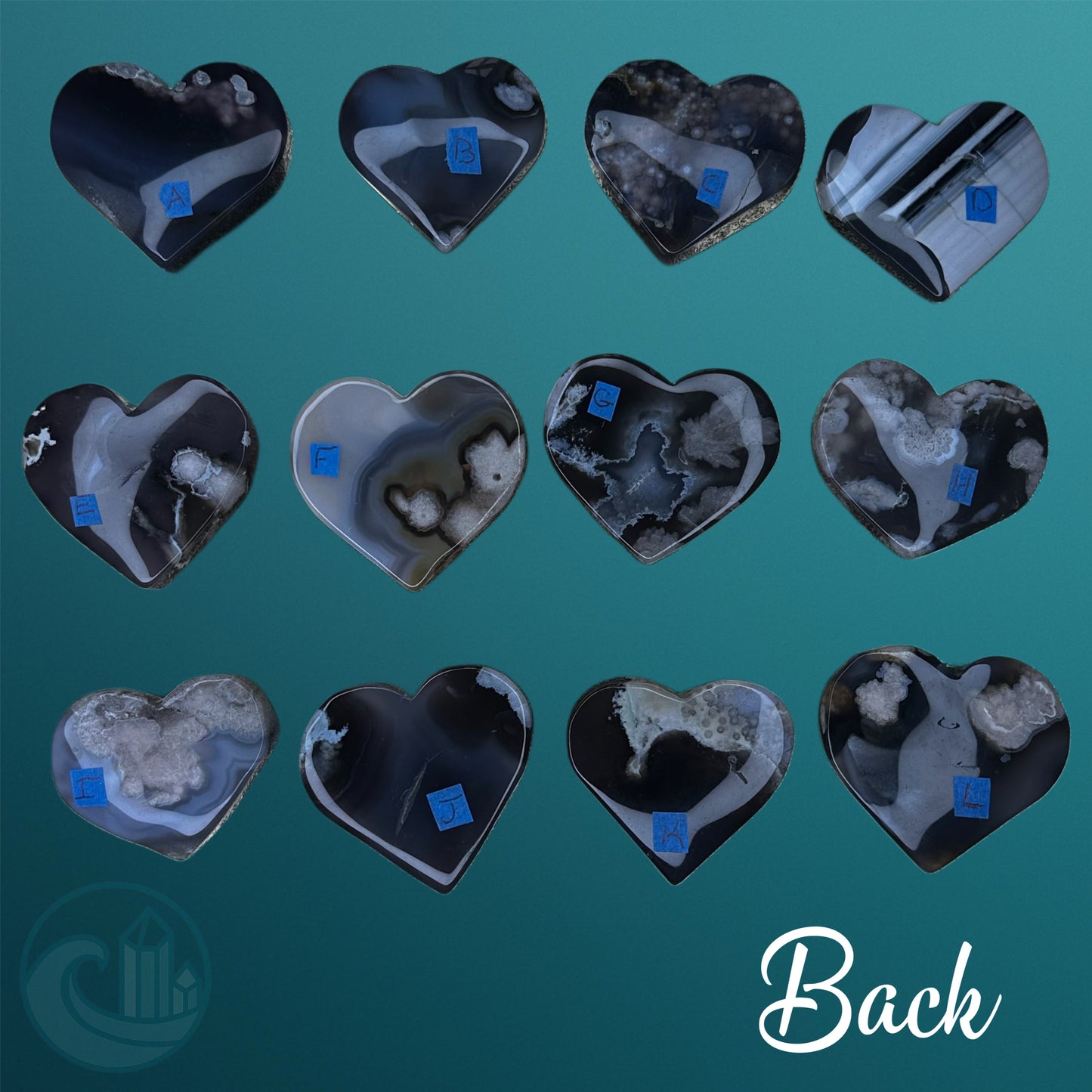 Black Flower Agate Heart